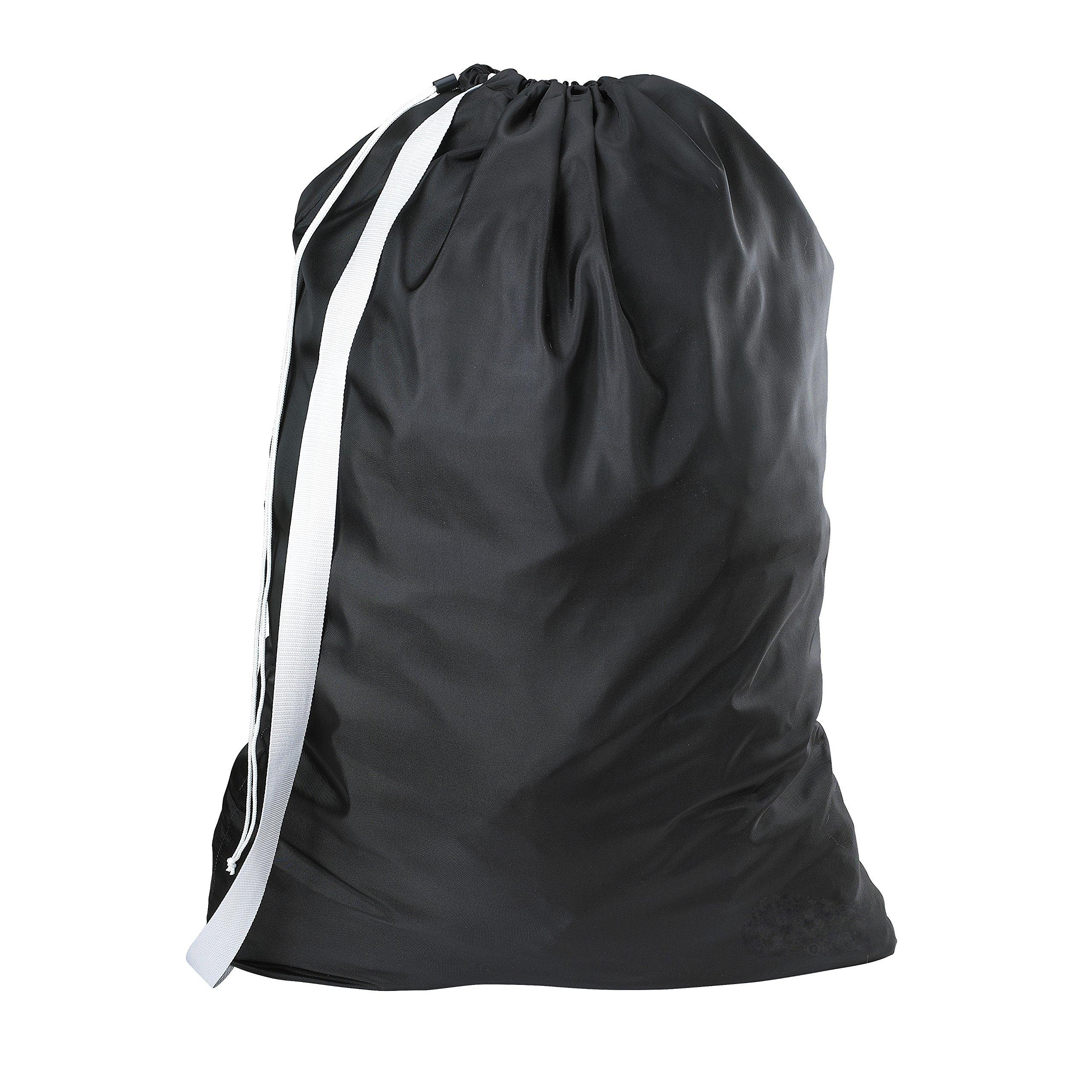 Nylon Laundry Bag with Shoulder Strap, Black 30" X 40" Commercial