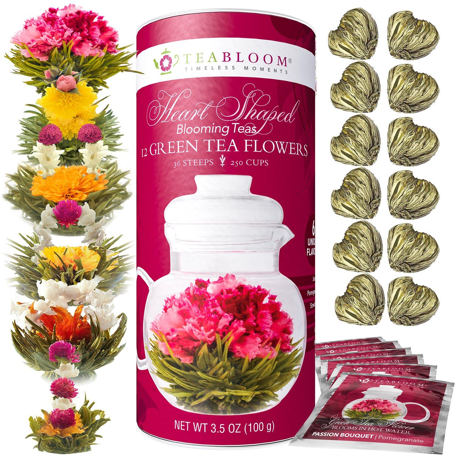 Teabloom Heart Shaped Flowering Tea 12 Assorted Blooming Tea Flowers