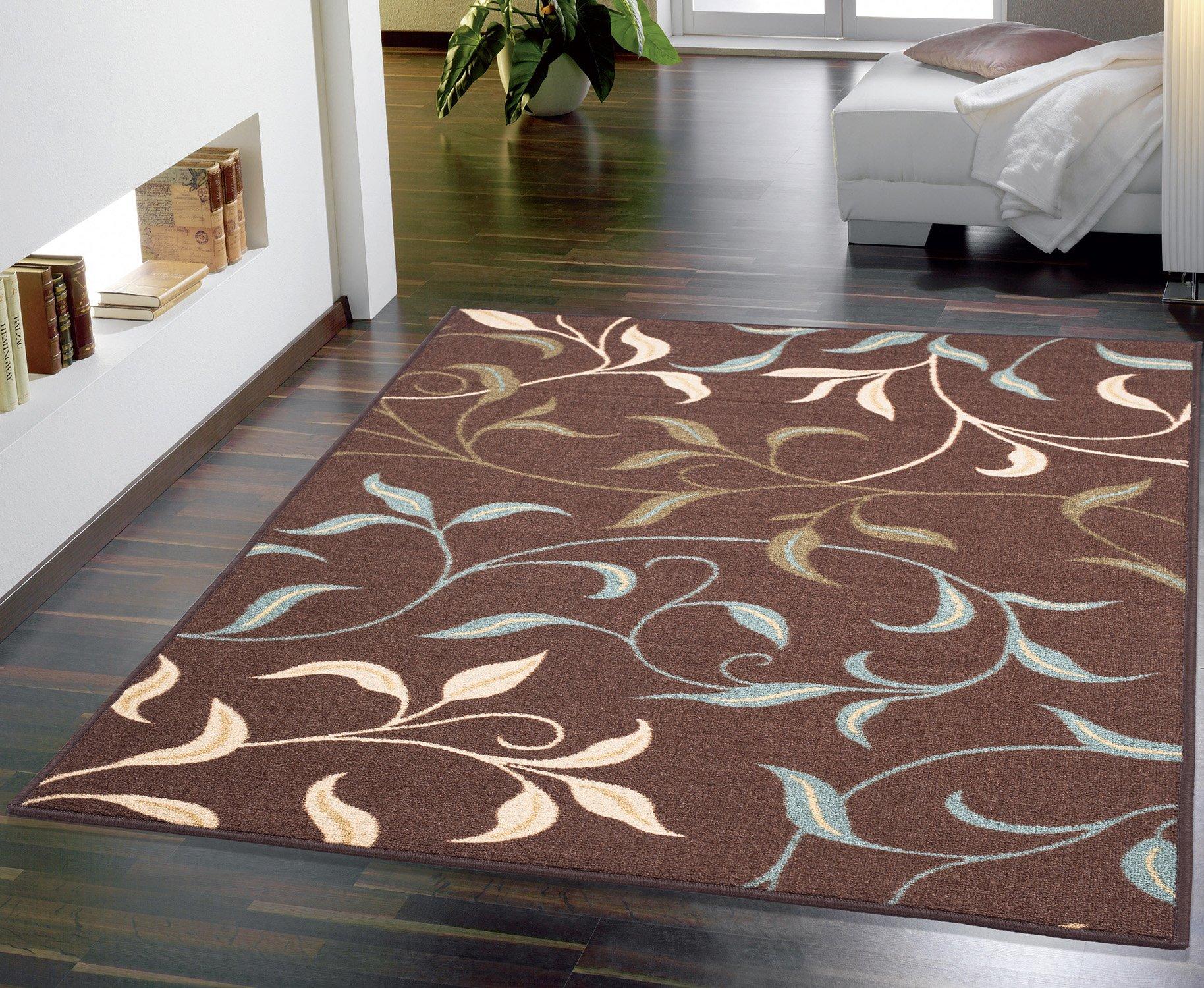 Ottomanson Contemporary Leaves Design Modern Area Rug, 5'0" W x 6'6" L