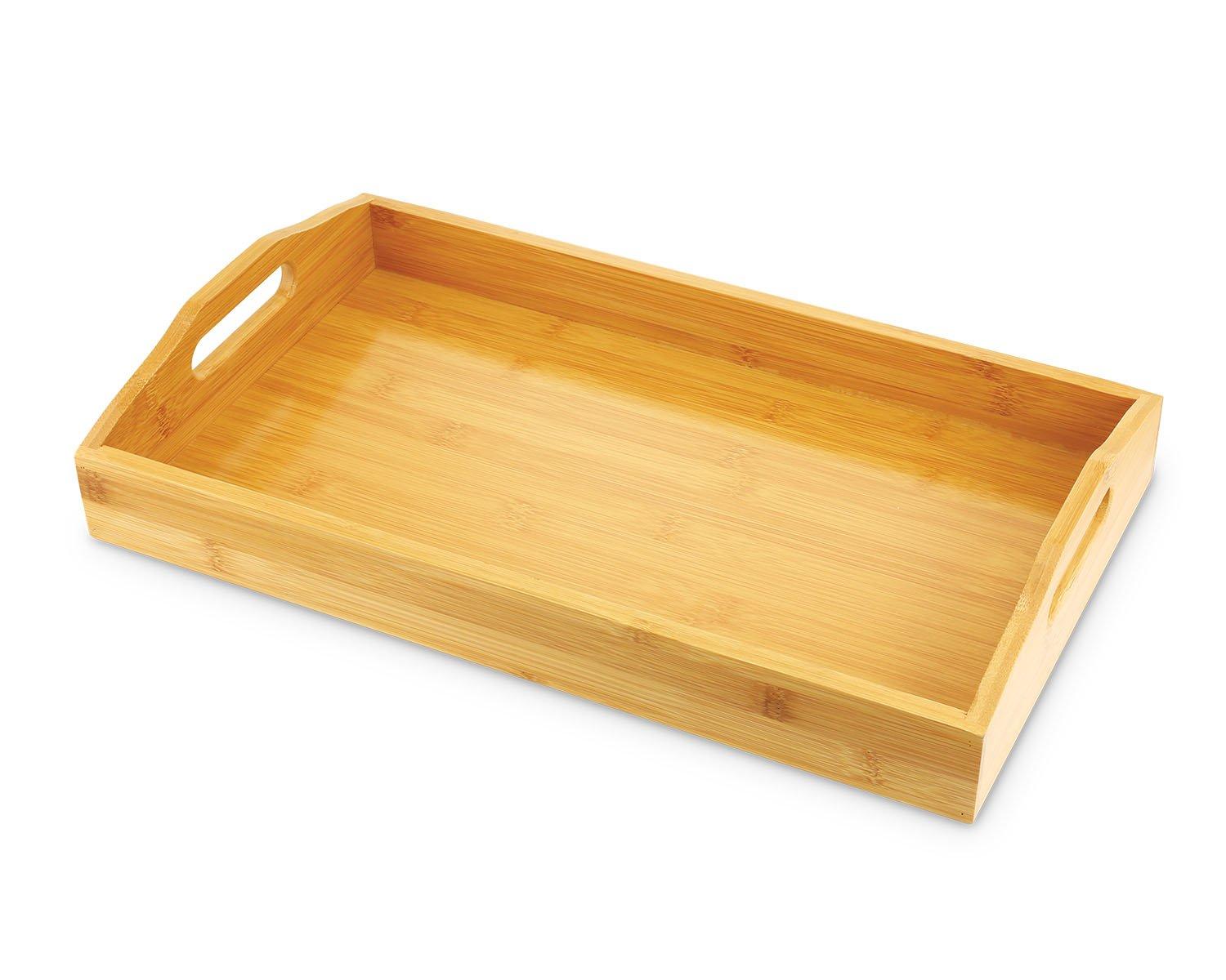 KOVOT Bamboo Serving Tray Breakfast Butler Tray With Handles 17"L x