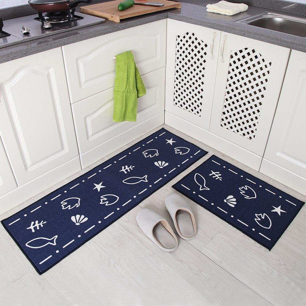 Carvapet 2 Piece NonSlip Kitchen Mat Rubber Backing Doormat Runner Rug