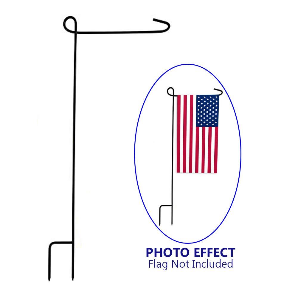 KINREX Garden Flag Pole Holder Stand Black Metal Iron Wrought Stake