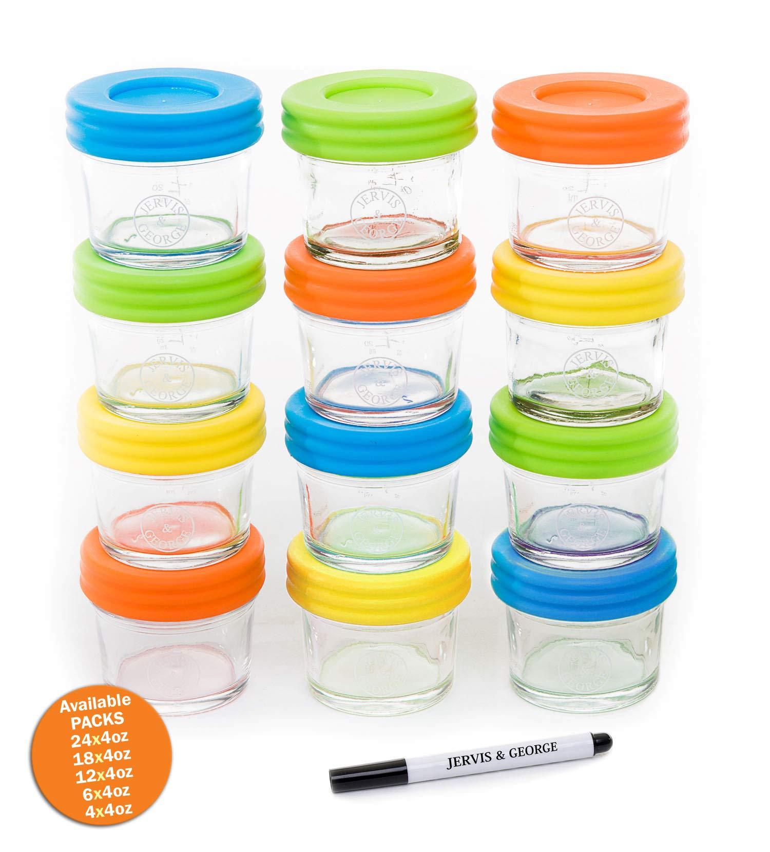 Glass Baby Food Storage Containers Set contains 12 Small Reusable 4oz