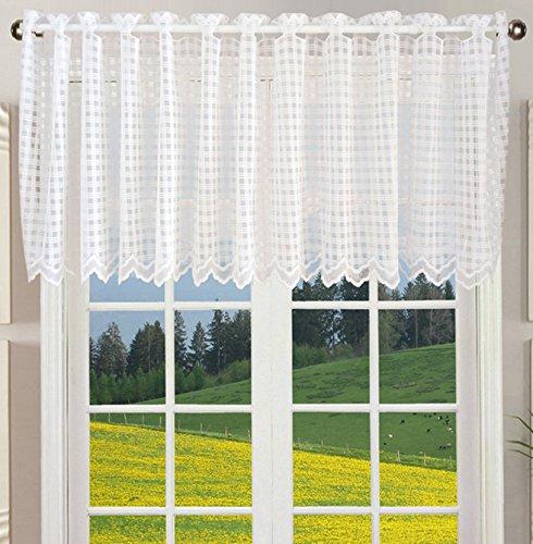 Zhh Lace Window Valance Sheer White Square Lattice Cafe Curtain 17