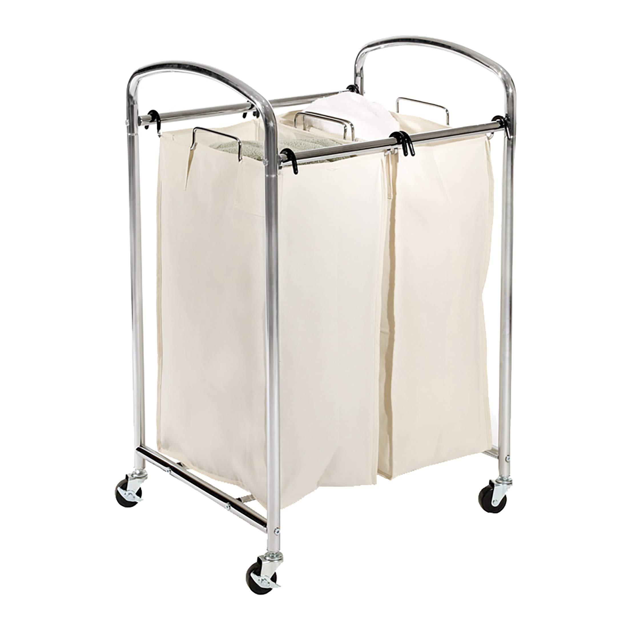 Seville Classics Mobile 2Bag Compact Laundry Hamper Sorter Cart