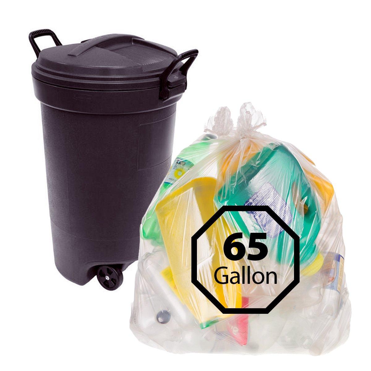 Primode Clear Plastic 65 Gallon Trash Bags 50 Count Heavy Duty Garbage