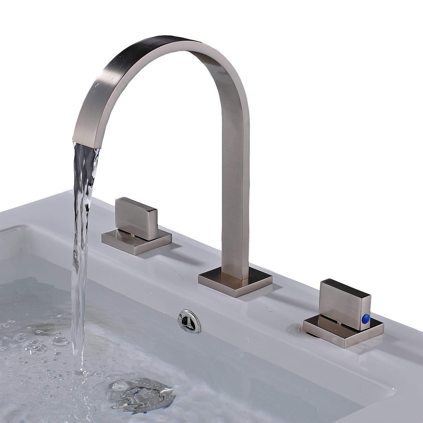 Rozin Brushed Nickel Widespread 3pcs Bathroom Sink Faucet Double Knobs