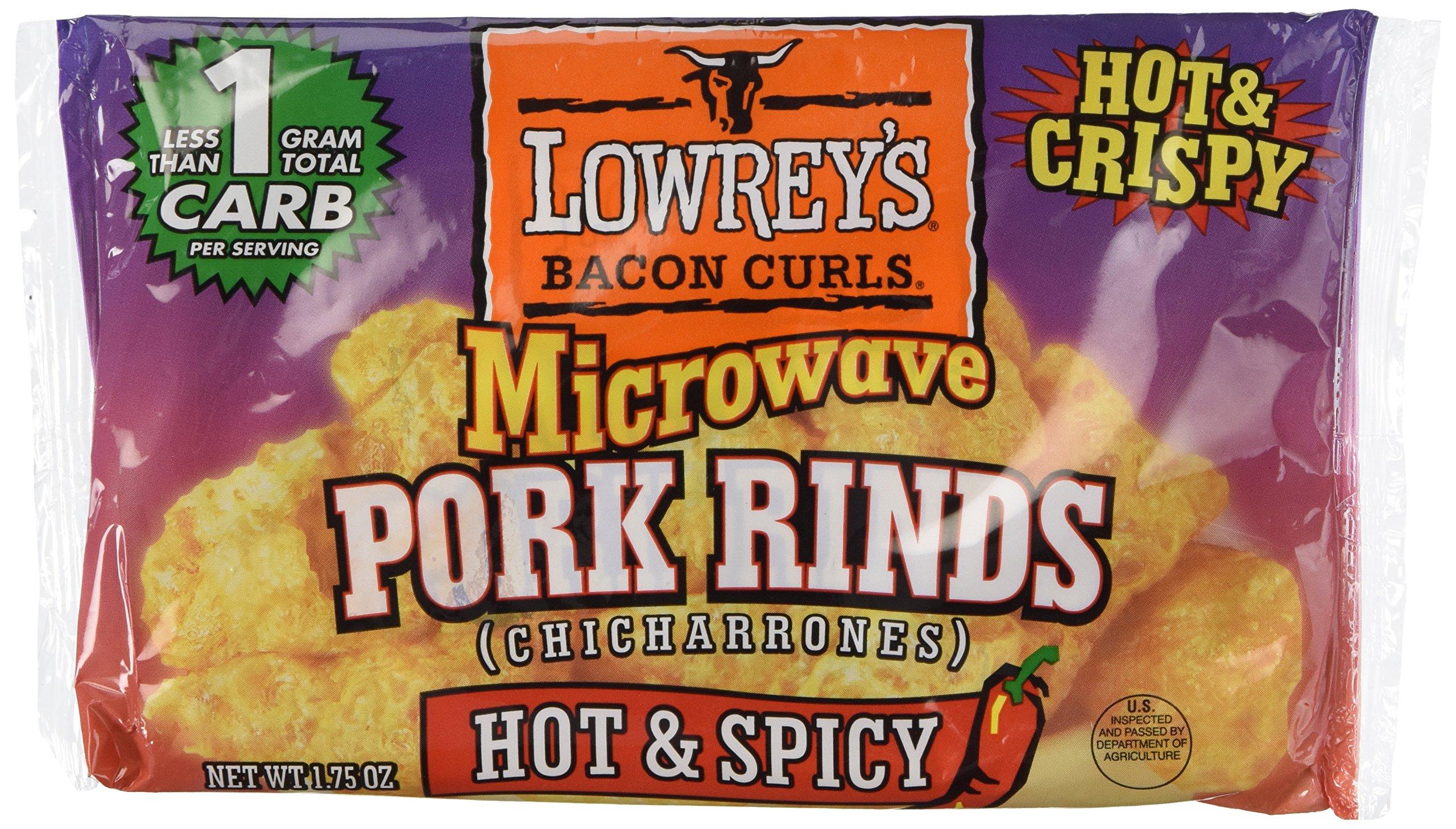 Lowrey's Bacon Curls Microwave Pork Rinds (Chicharrones), Hot Spicy, 1.